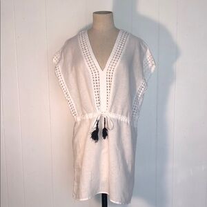 J. Crew White Swim Coverup with V-Neck and Drawstring Waist